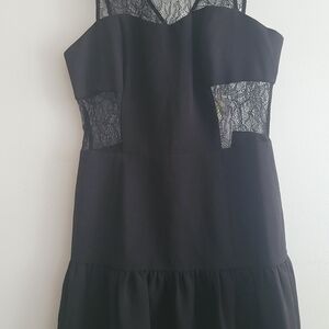 BCBGeneration Black Lace-Trim Midi Dress